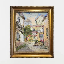 Oil painting City Yard Ukrainian painter Canvas Framed original decor cityscape