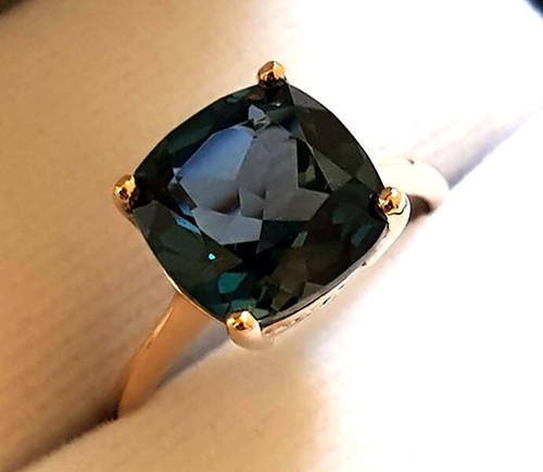 R224 Genuine 9ct or 18K Gold LARGE London Blue Topaz Ring Cushion Solitaire - Picture 5 of 7
