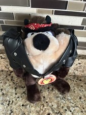 Vtg TAZ TASMANIAN DEVIL Plush Leather Biker Jacket 10  Warner Bros 1992 NWT 