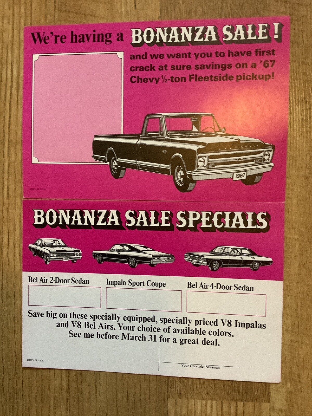 Original 1967 Chevrolet Auto. Advertising Bonanza TV Show Cartwrights ...