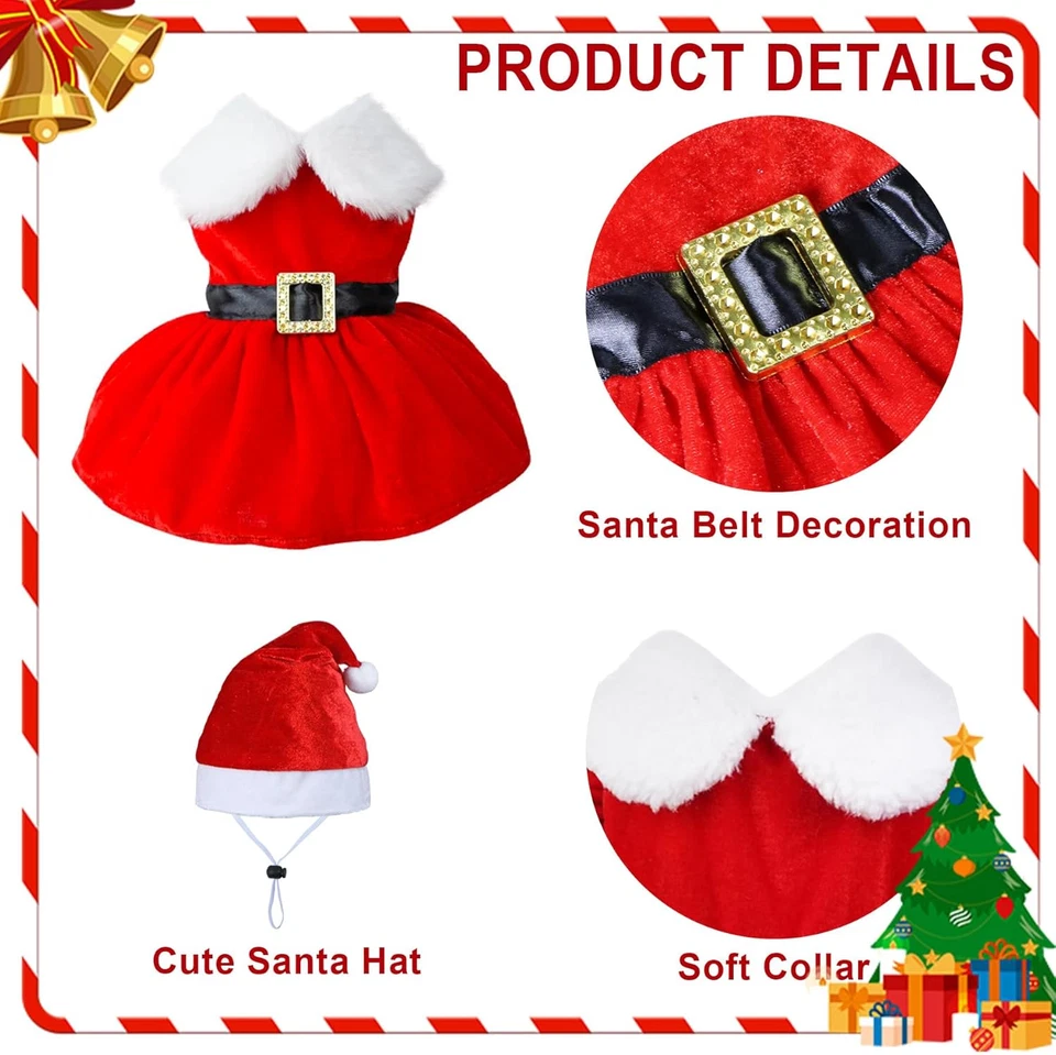 Cat Kitten Christmas Outfit Cat Christmas Dress Santa Costume Clothes Dog Holida - Image 4 of 4