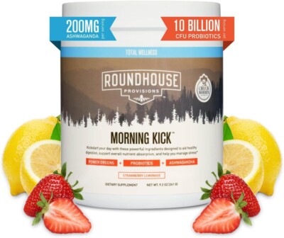 ROUNDHOUSE PROVISIONS MORNING KICK-DIGESTIVE POWDER-STRAWBERRY LEMONADE 9.1 0Z.