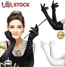 Womens Satin Evening Long Gloves Xmas Party Dance Elbow Length Opera Gloves USA