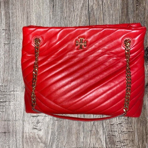 Red Tory Burch Kira Chevron Leather Tote Purse 👜 ✨