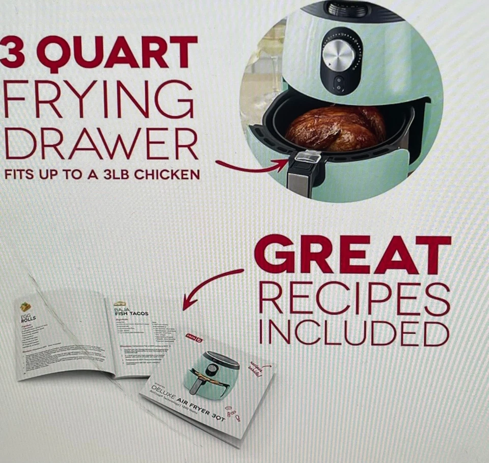 Freidora de aire Dash Deluxe Aqua de 3 cuartos con tecnología AirCrisp Foto 4 de 4