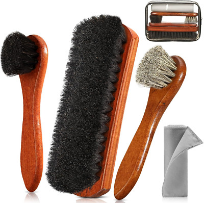 Kit de 4 Cepillos para Zapatos de Cuidado Aplicadores de Pulido de Cerda Caballo