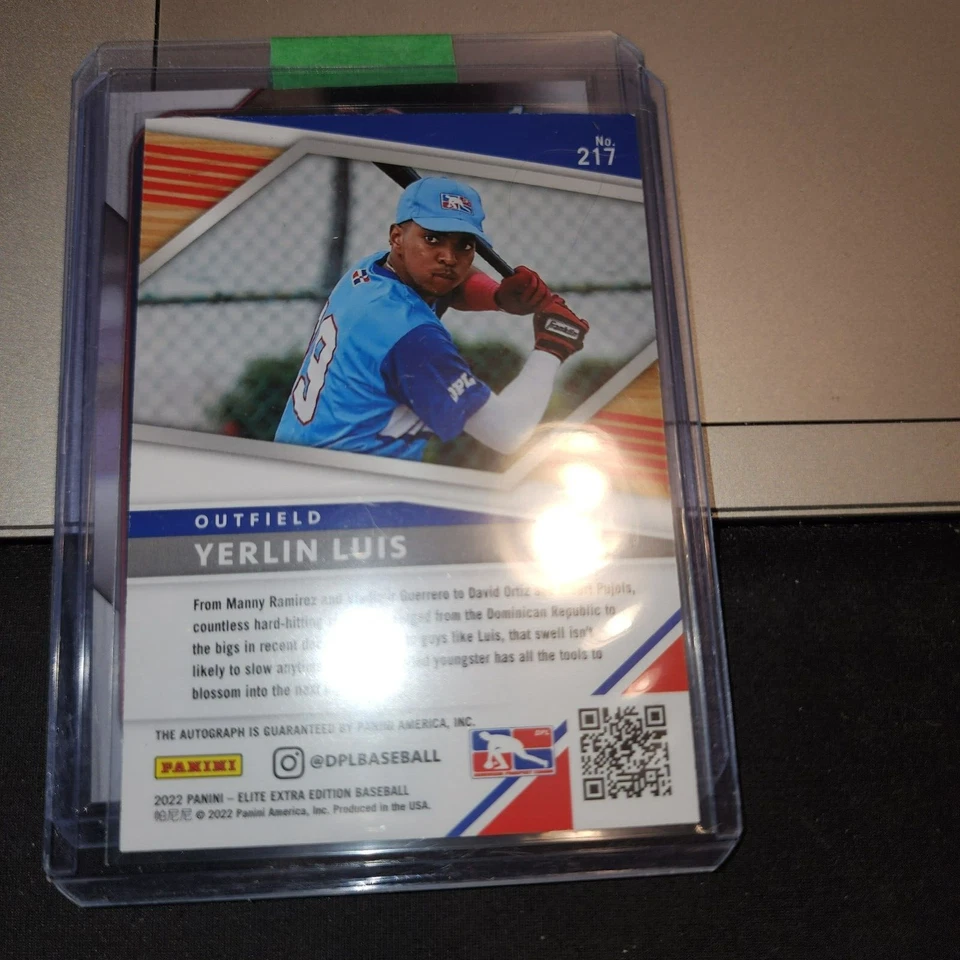 2022 PANINI EEE RED/WHT/BLUE #217 YERLIN LUIS RC AUTO - DPL/CLEVELAND GUARDIANS - Image 4 of 4