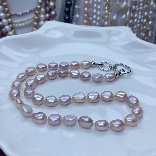 classic 9-10mm south sea baroque pink pearl necklace 18inch 925s - Picture 4 of 4