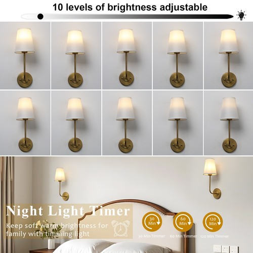 2pcs Wireless Rechargeable Battery Operated Wall Light Fabric Shade Sconce Lamp - Picture 5 of 36