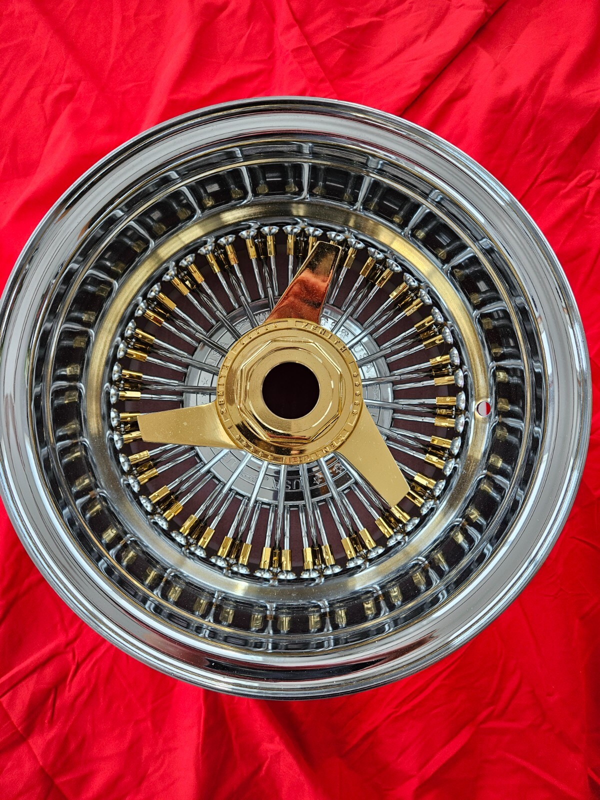 13x7 Rev Zenith Style Chrome and GOLD Lowrider Wire Wheels rims 72 spokes