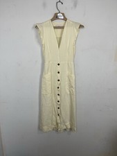 REISS Womens Dress 0 Butter Yellow Linen Blend Emma Midi Minimal Luxury Wedding