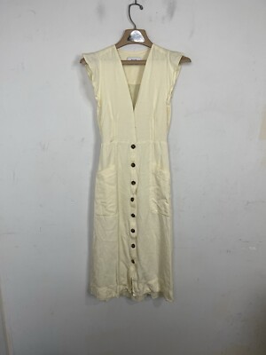 REISS Womens Dress 0 Butter Yellow Linen Blend Emma Midi Minimal Luxury  Wedding | eBay