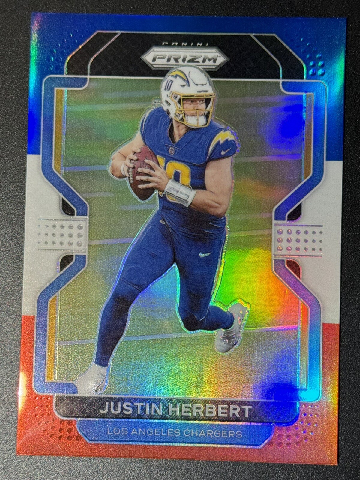 2021 Panini Prizm Justin Herbert Red White and Blue Prizm #169