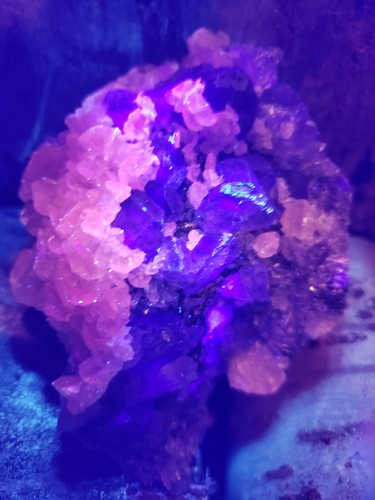 Purple Gray Fluorite Clear Calcite Quartz Pyrite Crystal UV Fluorescence Specime - Picture 10 of 13