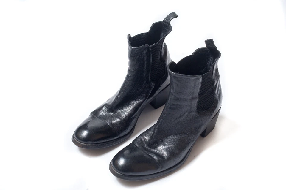 ALBERTO FASCIANI 女式黑色皮革前卫踝靴 37 1/2 码 — 第 2/4 张图片
