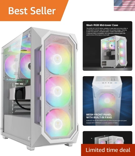 Compact GAMDIAS AURA GC1 ELITE ATX Case - Elegant White with ARGB Lighting