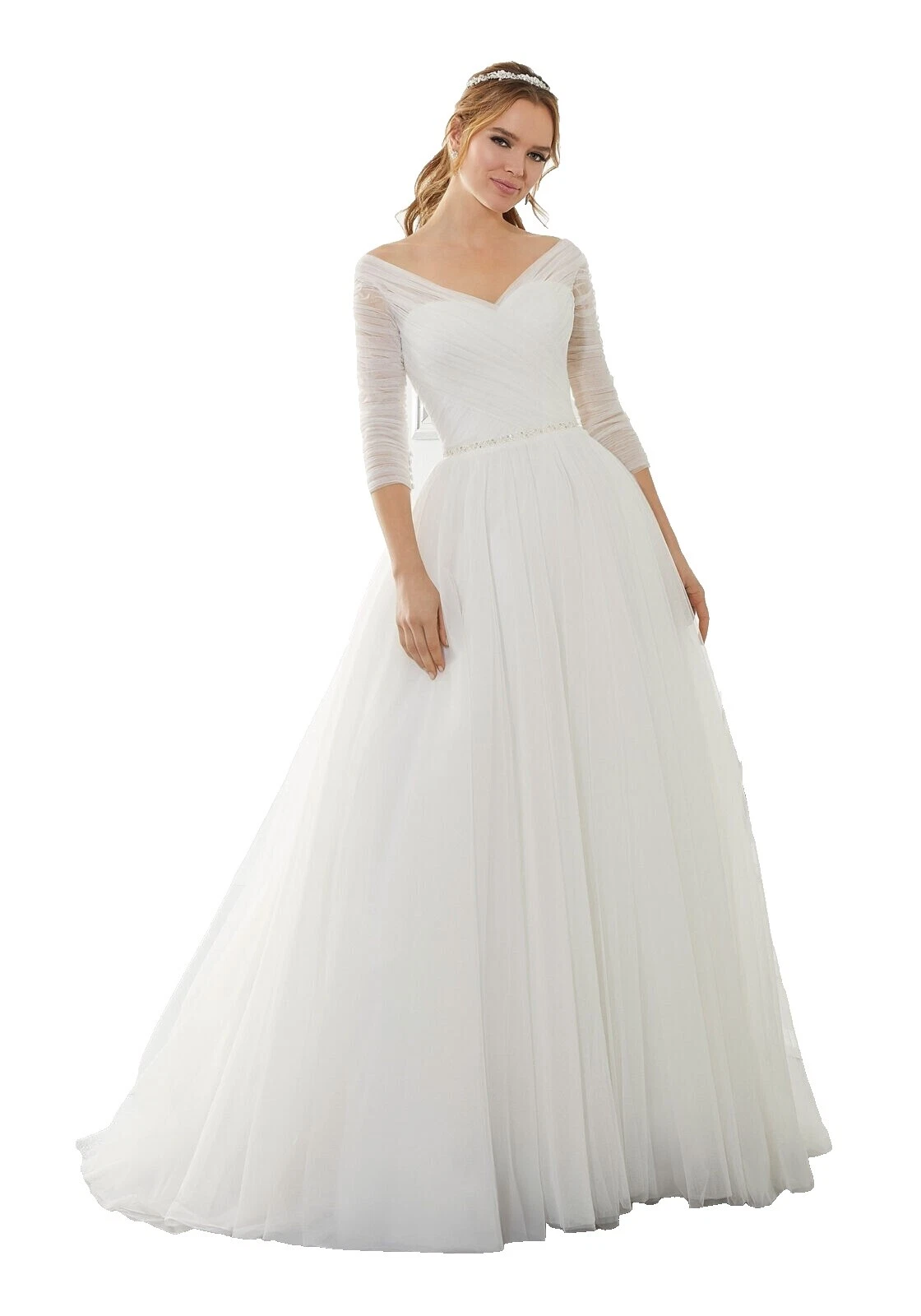 V Neck 3/4 Sleeve Wedding Dresses