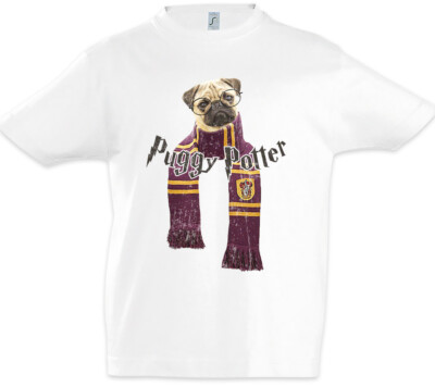 Puggy Potter Kids Boys T-Shirt Harry Fun Geek Nerd Pug Pugs Love Addiction