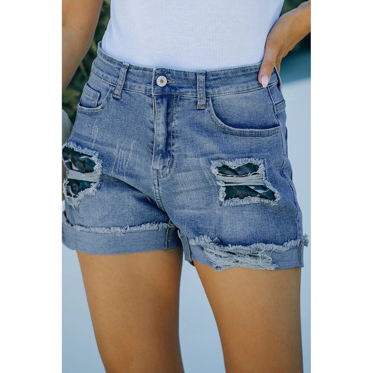 Rolled hem shop denim shorts