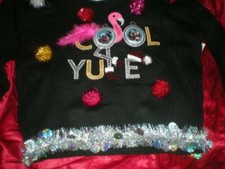 MERRY CHRISTMAS HOLIDAYS "L" COOL YULE PINK FLAMINGO "PARTY TIME" UGLY SWEATER
