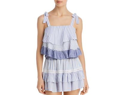 Surf Gypsy 285600 Striped Combo Ruffle Tank Top Swim Cover-Up, Size Large