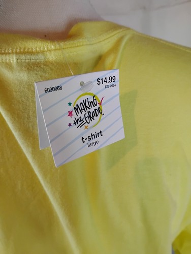 Women's Yellow 'Teacher' Crayon T-Shirt. NWT. Size L - Picture 3 of 4