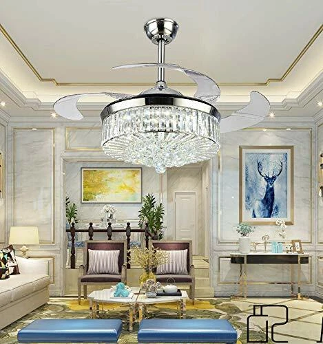 Crystal Ceiling Fans Chandelier with Remote Retractable Ceiling Fan with Light - Image 2 of 4