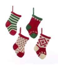 KURT ADLER 5" MINI ASSORTED KNIT CHRISTMAS STOCKING XMAS ORNAMENTS SET OF 4