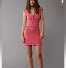 American Eagle Coral Ruched Crochet Sweater Mini Dress Size XL NEW WITH TAGS