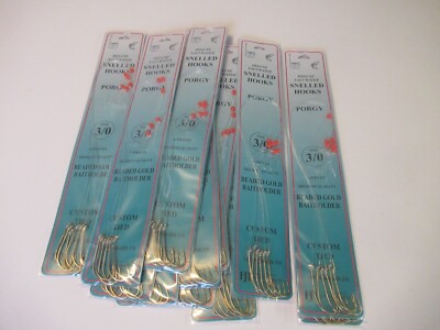 72 FISH HOOKS SNELLED BEADED GOLD BAITHOLDER PORGY SEA BASS RIG 12