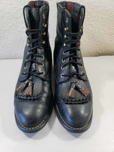 Ariat Black Leather Western Lace Up Tassels Kiltie Paddock Ankle Boots Womens 6C - Picture 3 of 11