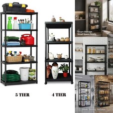 4/5 Tier Storage Shelf Heavy Duty Black Plastic Home Garage Racking Organizer