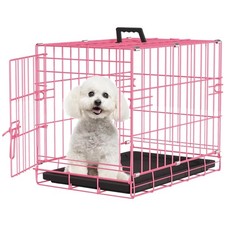 Pink Small Dog Crate 18" Folding Metal Wire Kennel