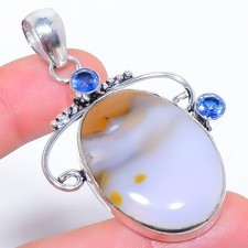 Natural Polka Dot Agate & Tanzanite 925 Silver Plated Pendant 2.4