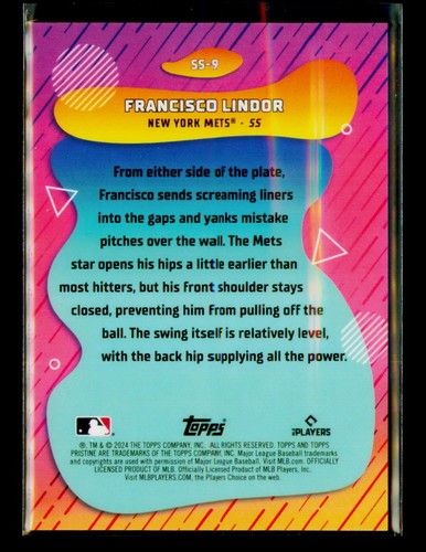 2024 Topps Pristine #SS-9 Francisco Lindor Swings of Summer - Picture 2 of 2