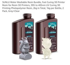 SUNLU 2KG 3D Printer Resin UV 395 405nm Durable Water Washable Grey  Clear New