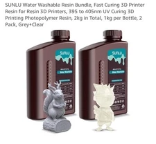 SUNLU 2KG 3D Printer Resin UV 395 405nm Durable Water Washable Grey & Clear New