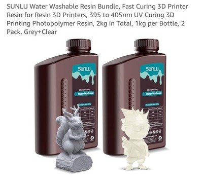 SUNLU 2KG 3D Printer Resin UV 395 405nm Durable Water Washable Grey & Clear New