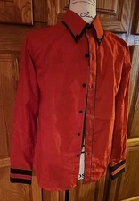 Men's VSKA Long Sleeve Red Dress Shirt Black Piping Western Sz M Fits Small