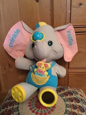 Vintage 1986 Playskool Sensory Activity Elefant Baby weiches Plüschtier 15 Zoll Rassel