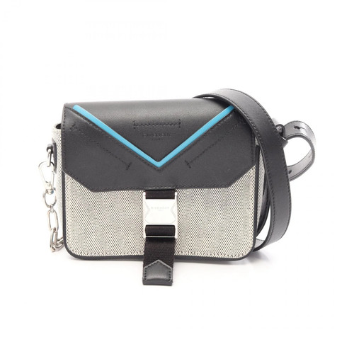 GIVENCHY Shoulder Bag Canvas Leather Black Blue Gray Used Authentic