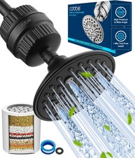 Cobbe 6-Setting High Pressure Filtered Shower Head Combo, Round, Matte Black