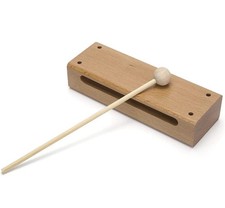 Wood Block Musical Instrument with Mallet Solid Hardwood Percussion Rhythm Block