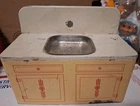Vintage Used - WOLVERINE - Toy Kitchen Sink Cabinet Tin Litho - Heavy Wear