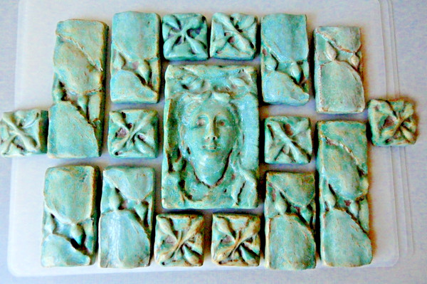 Unset Handmade Pottery Tiles by Carolyn McHenry 18" x 10.5" as displayed herein.