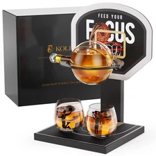 Kollea Basketball Whiskey Decanter Set with Black Court Stand & 2 Glasses, St...