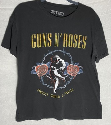 Guns N  Roses Mens Black Sweet Child O' Mine Print Short Sleeve T-Shirt Large