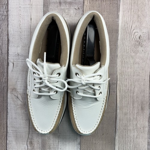 Zapatos de golf FootJoy sin clavos SoftJoys para mujer talla 6,5 cuero con cordones blanco tostado - Imagen 10 de 15