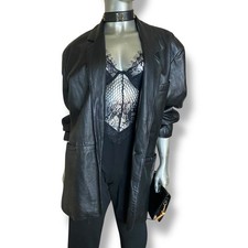 Vintage Black Leather Blazer 90s Oversized Wi...