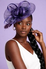 Blue Veil Feather Mesh Fascinator Veil Hat Clip Band Wedding Tea Cocktail Party